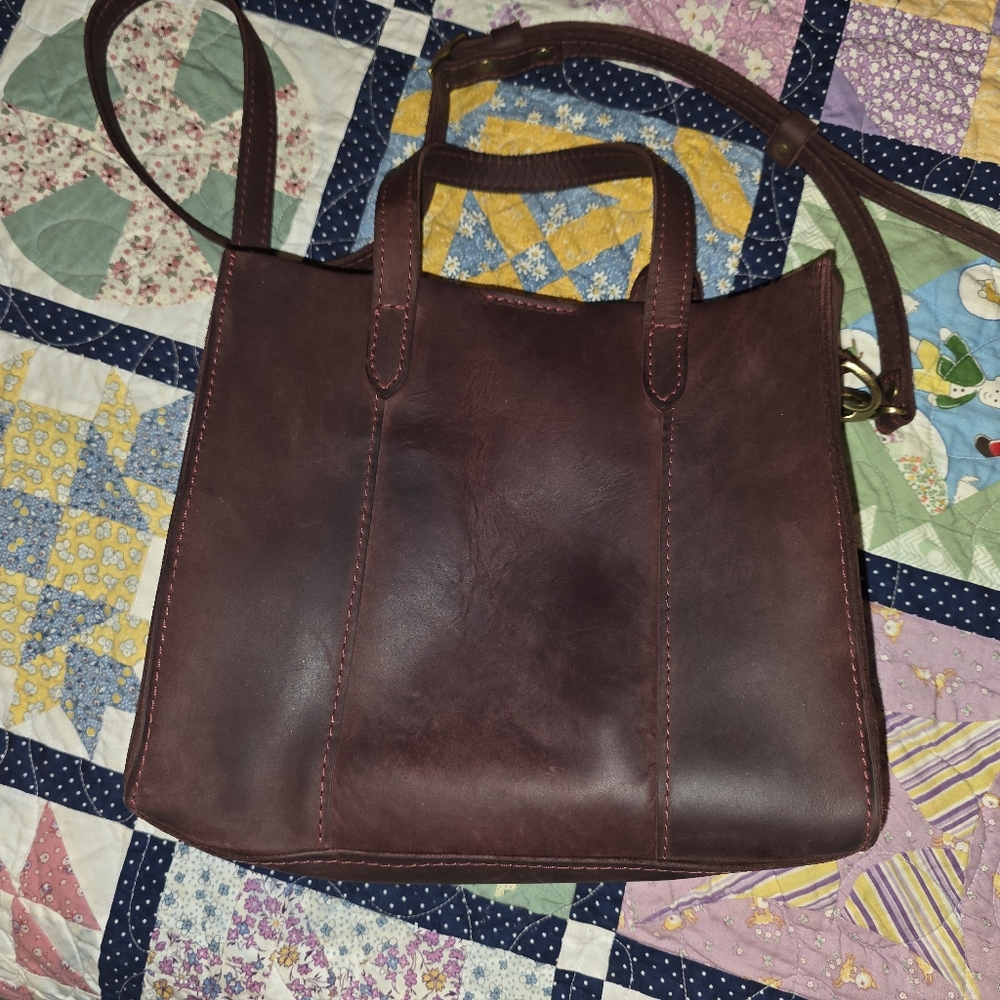 Portland Leather Burgundy Brown Crossbody Tote